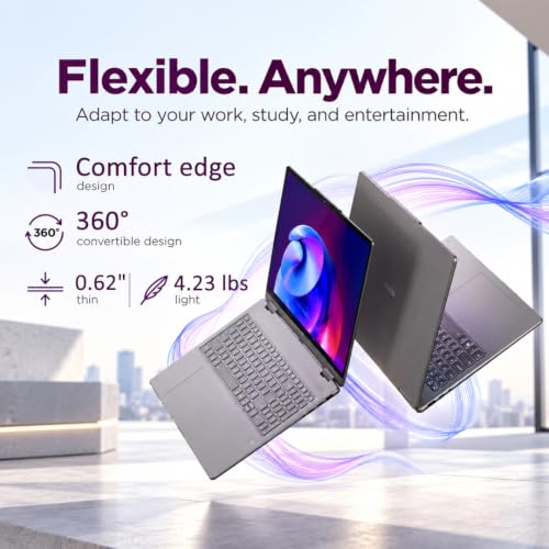 Image of Lenovo Yoga 7i 2-in-1 Business Laptop (16 inch FHD+ Touchscreen, Intel Ultra 7 256V, 16GB 8533 MT /s DDR5, 512GB SSD), 2x Thunderbolt 4, Numeric Keypad, Wi-Fi 7, Copilot+ PC, Long Battery Life, Win 11 Home