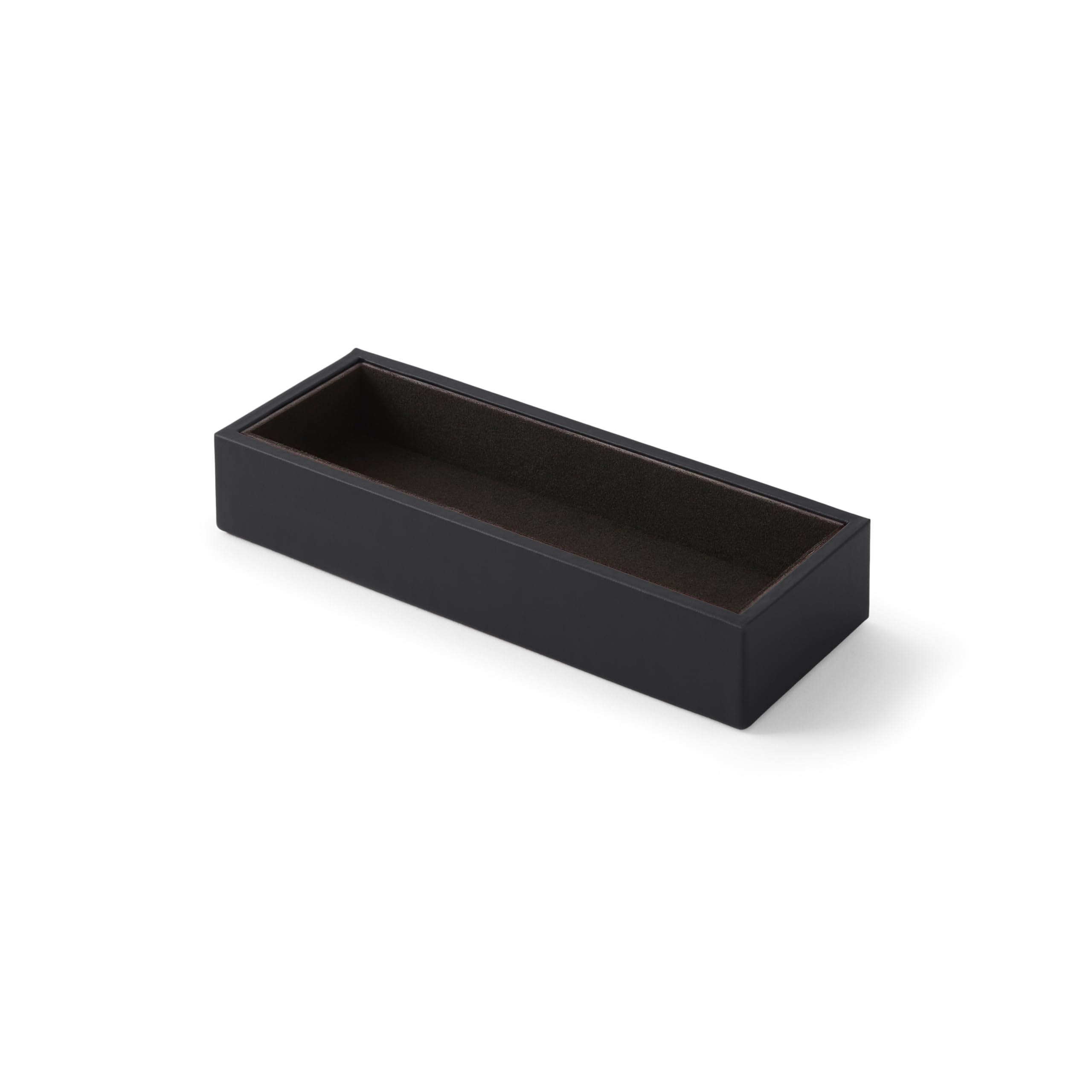Eglooh - Minerva - Vassoio Portapenne da Scrivania Ufficio in Cuoio Nero - Design Rettangolare e Finiture Artigianali - cm 20 x 7,5 x H.3,5 - Interamente Made in Italy