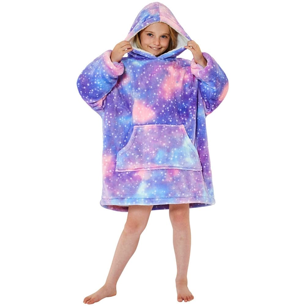 Just Essentials Kids Boys Girls Supersoft Fleece Hoodie Wearable Blanket Oversized Sweatshirt - Galaxy Print - One Size