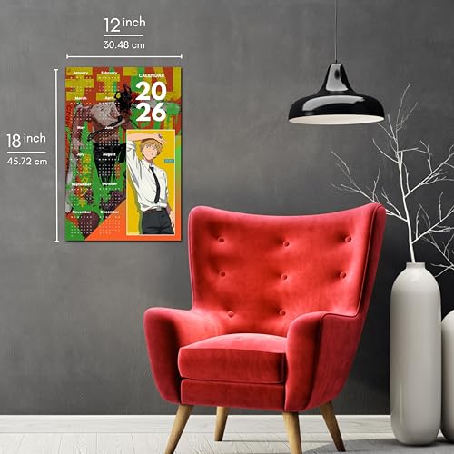 Image of 2026 Anime Calendar - Denji from Chainsaw Man | 12 inch x 18 inch size | Wall Decoration Aesthetic Calendars