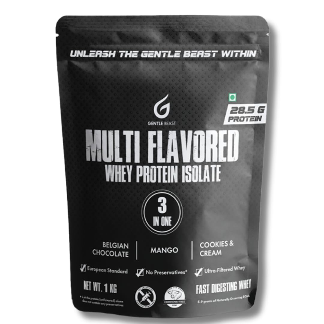 Gentle Beast Multi-Flavored 100% Whey Protein Isolate | Europe Imported | Gluten & Hormone Free | 28.5g Protein 5.9g BCAA (1Kg)