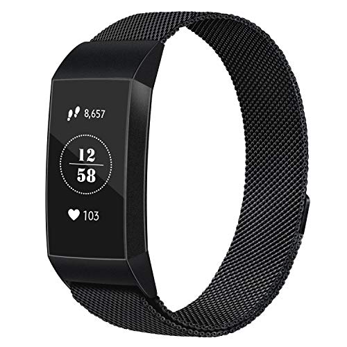 �R���p�`�u�� Fitbit Charge 3 �o���h/Charge 4 �o���h �~���l�[�[���[�v�o���h �����x���g �}�O�l�b�g���b�N�t�� (�u���b�N, Small)