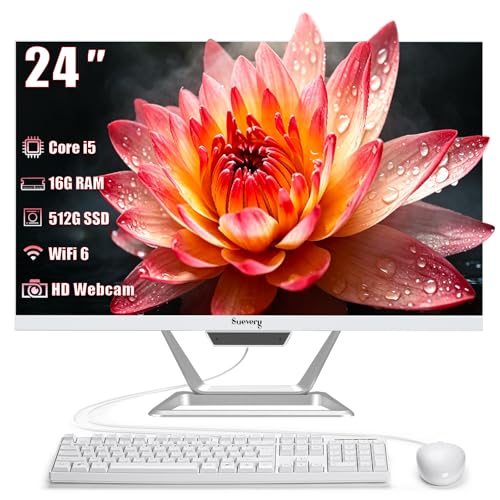 suevery All-in-One Desktop Computer for Home & Office | Core i5 16GB RAM 512GB SSD | 23.8' 1080P All in One Gaming PC | HD Webcam WiFi 6 Business AIO with Keyboard & Mouse