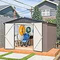 10x10 FT Outdoor Storage Shed with Lockable Double Doors, Aluminum Frame, Weatherproof, Metal Tool Storage Shed for Garden, Backyard, Patio, and Outdoor Equipment Storage