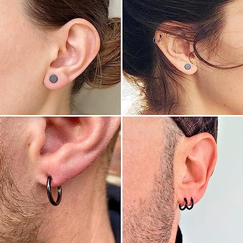 ALEXCRAFT Black Earrings for Men Small Stainless Steel Stud & Huggie & Hoop Earrings set for Men2