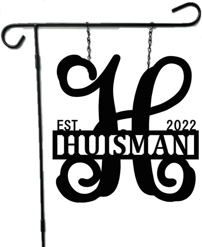 PK Décor Personalized Garden Flag for Outside - Decorative Welcome Last Name Personalized Metal ACM Yard Sign - 14 inch - Customized All Seasons Family Established Garden Flag Stand Option