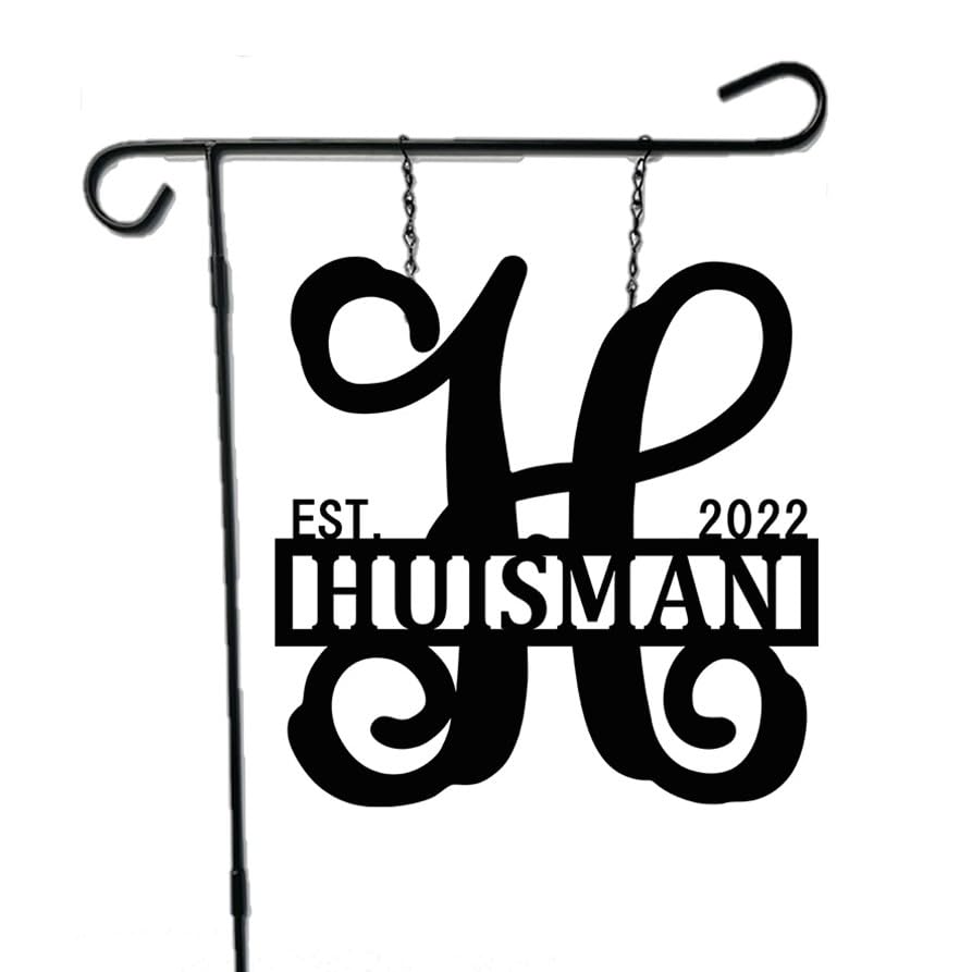 PK Décor Personalized Garden Flag for Outside - Decorative Welcome Last Name Personalized Metal ACM Yard Sign - 14 inch - Customized All Seasons Family Established Garden Flag Stand Option