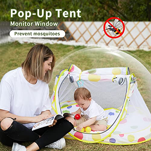 Reisebett Insektenschutz Universal feinmaschiges Pop-Up Portable Baby Strandmuschel Moskitonetz für Babybetten Stubenwagen Leicht Kompakt Faltbar Inkl Trage Tasche Moskitonetz pink/gelb – Bild 5