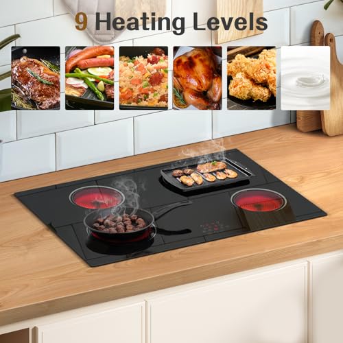 Image of 30 Inch Electric Cooktop Built-in 4 Burner, 6400W Electric Stove top | with Touch Control, Ceramic Cooktop, Pause, Safety Lock, Extended Zone & Timer, 220V Hard Wire, Nefaracy