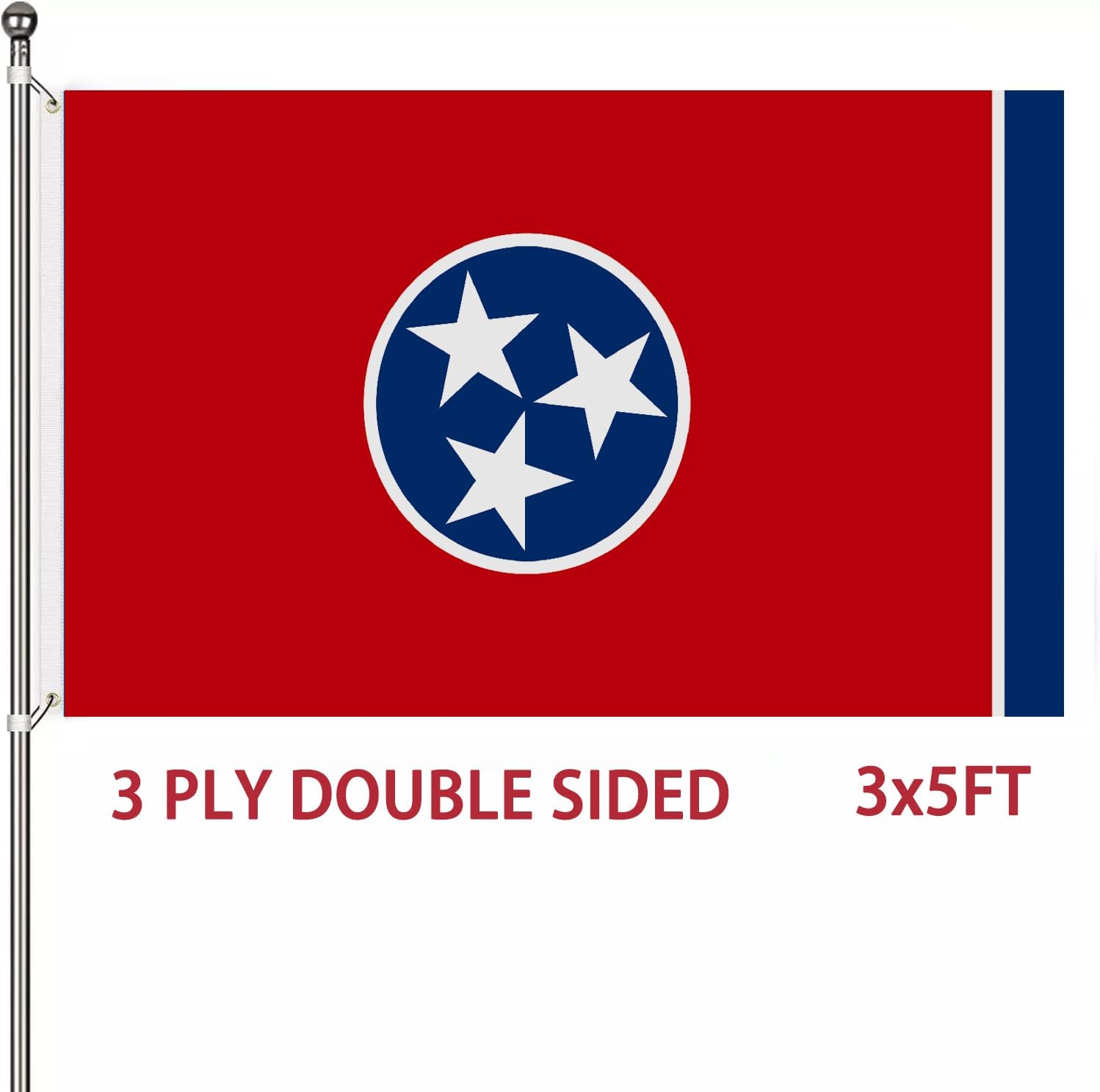 Tennessee State Flag 3x5 Outdoor Heavy Duty double sided 3Ply TN Tennessee Flags Banner with Brass Grommets, Fade-Resistant for Home, Garden, and Official Display