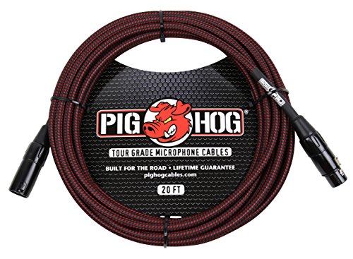 Pig Hog PHM20BRD Black/Red Woven High Performance XLR Microphone Cable, 20 Feet