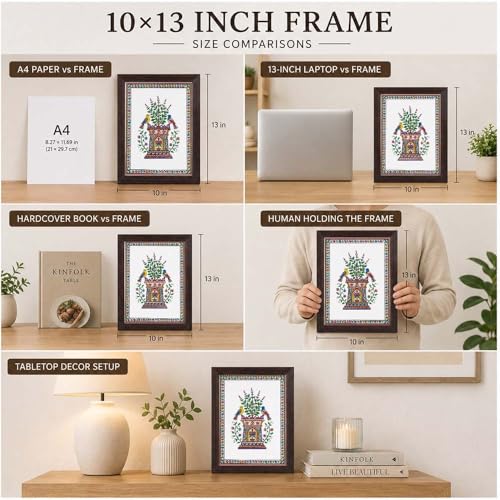 Image of PAPER PAJAMA Madhubani Vastu Tulsi Plant Wall Art for Living Room | Traditional Mithila Folk Painting with Birds & Om Motif | Indian Cultural Framed Decor for Home & Office (10x13 Inches)