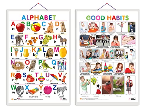 Image of GO WOO Combo of 2 Alphabet and Good Habits Educational Posters for Preschool Kids Classroom Study | Learning- Charts for Kids Learning (20 inchX30 inch Inches)