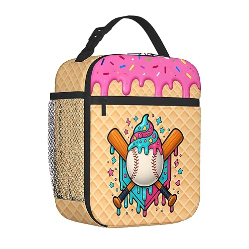 Blankora Baseball Ice Cream Drip Lunch Box for Kids & Teens, Insulated School Lunch Bag with Bottle Pocket & Front Zipper Pocket, Back to School Birthday Christmas Gift by Blankora - Used condition - Image 3