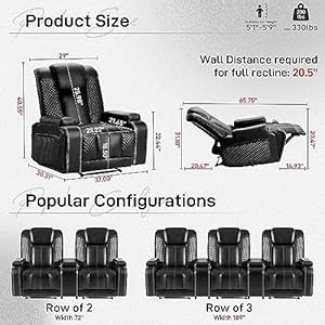 Reclinerchairsetof3theaterseatingwithmassageheatingbreathableleathersofausbportssuitablelivingroomhomeblack Urban Country Home Decor Recliner chair set of 3 theater seating with massage heating breathable leather sofa usb ports suitable living room home black urban country home decor