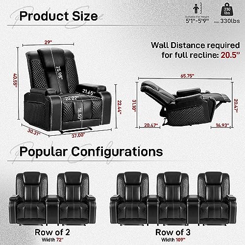 Reclinerchairsetof3theaterseatingwithmassageheatingbreathableleathersofausbportssuitablelivingroomhomeblack Urban Country Home Decor Recliner chair set of 3 theater seating with massage heating breathable leather sofa usb ports suitable living room home black urban country home decor