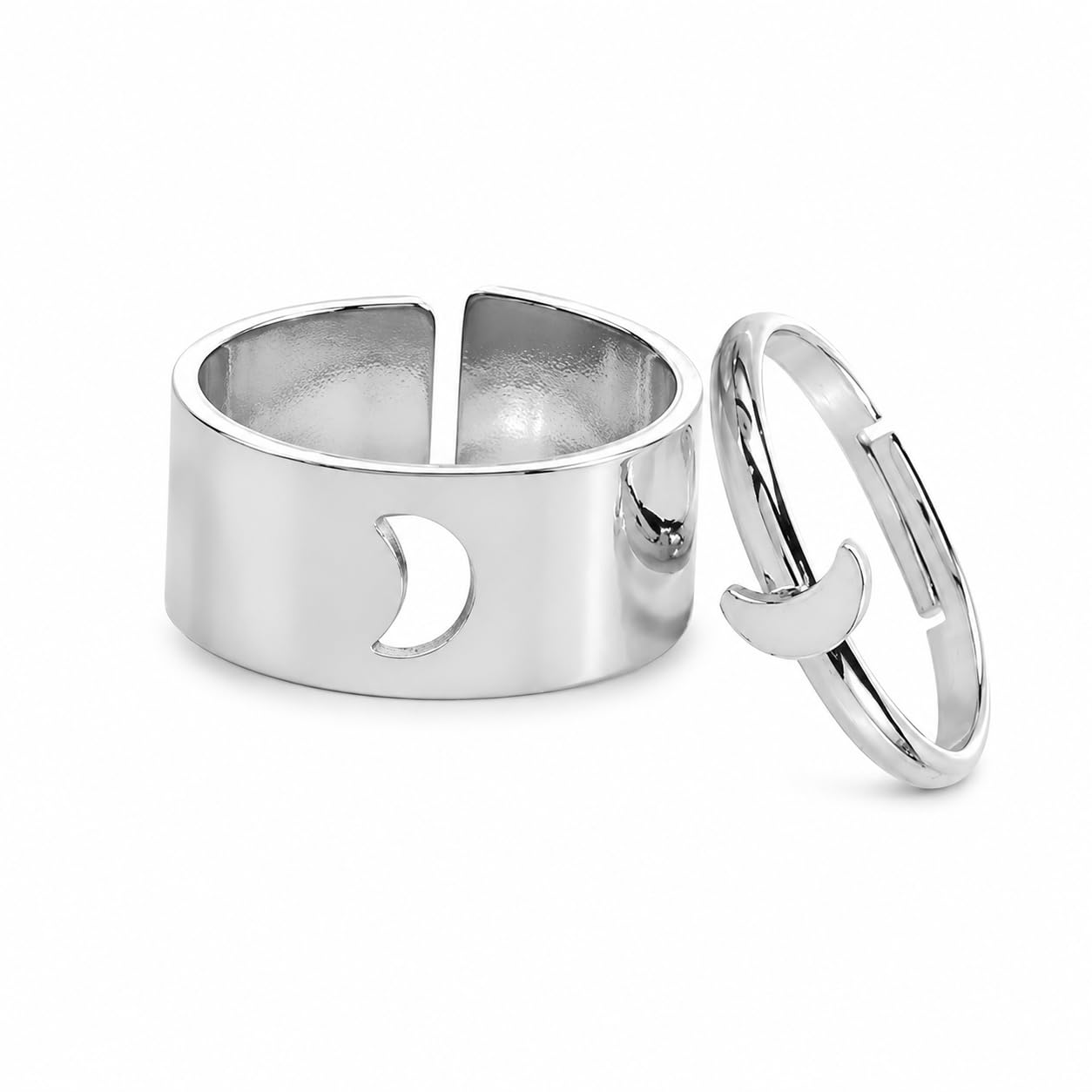 m men style M Men StyleUnique Design Silver Plated Fancy Moon Stainless Steel Couple Finger Adjustable Ring Set for Unisex-picture-33