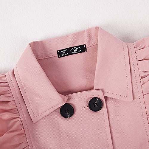 Izyjoy Toddler Baby Girl Fall Trench Coat Double Breasted Ruffle Trim Belted Winter Long Sleeve Casual Windbreaker Jacket (Pink, 18-24Months) #TOP3