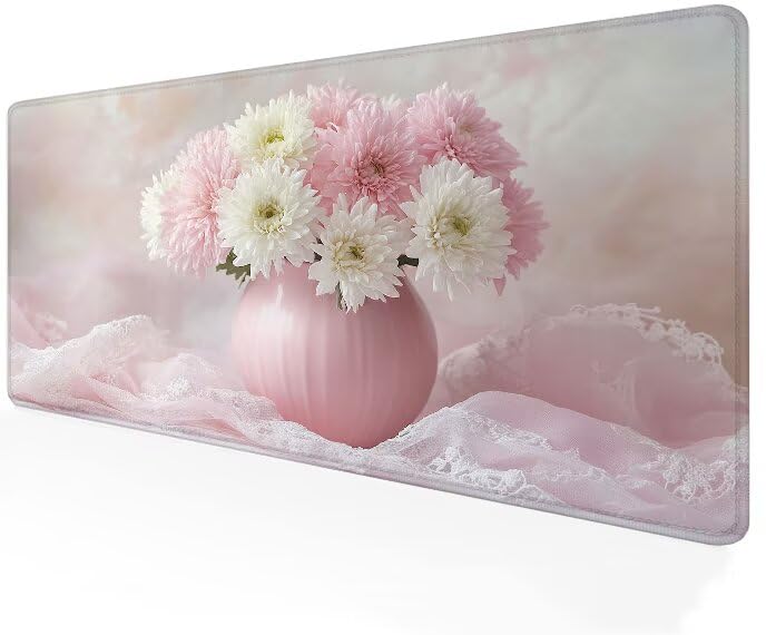 Tapis souris XXL antidérapant pour éliminer les douleurs au poignet Fleur G1-257 rose