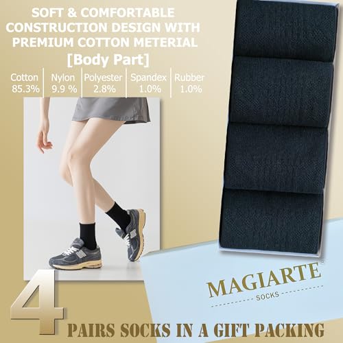 Image of MAGIARTE Womens Athletic Cotton Mini Crew Socks Thick Cushioned Running Hiking Multi Sports Socks for Women 4 Pairs