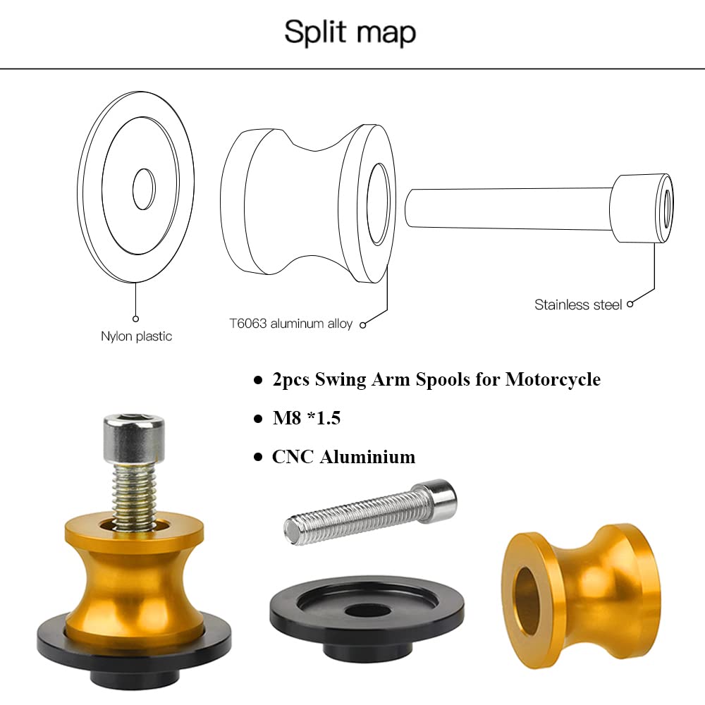 Amazon.com: 2pcs 8mm M8 X1.5 Motorcycle Swing arm Sliders Spools
