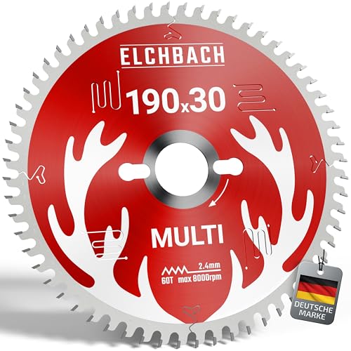 Elchbach® Multi Kreissägeblatt 190×30 mm Hartmetall - für Holz, Metall, Aluminium & Kunststoff - Sägeblatt 190x30 mm für Präzisionsschnitte - kompatibel mit Handkreissäge von Bosch & Makita
