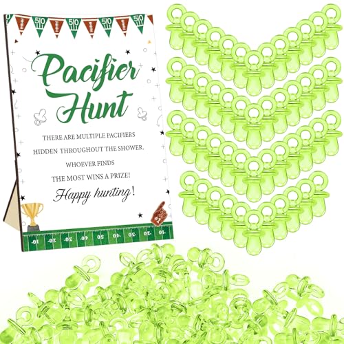 Image of Thyle 51 Pcs Football Pacifier Hunt Baby Shower Games Forest Animal Baby Shower Game Decoration Include Hunt Sign and Acrylic Pacifiers Touch Down It's a Boy Gift Sets for Gender Reveal Party Decor
