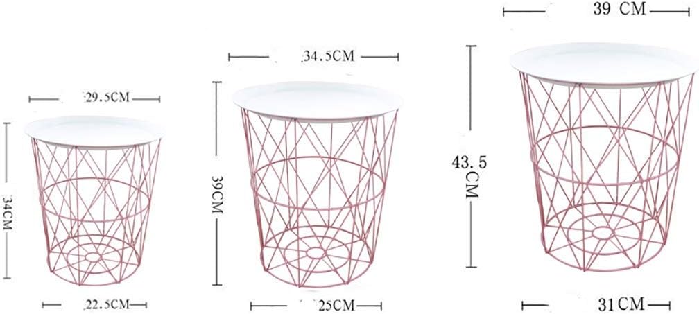 Side Table/End Table,Coffee Table Nordic Round Wrought Iron End Table - Sofa Side End Table with Metal Tary and Storage Basket Base