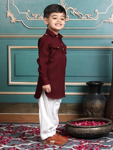 Image of POLKA TOTS Boys Cotton Pathani Set | Premium Pathani Kurta & Pyjama Set for Boys | Kurta Pajama for Kids Boy | Pathani Suit for Kids, Baby Boys & Toddlers | Ethnic Wear for Boy