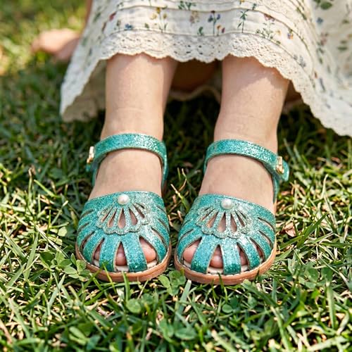 Image of THEE BRON Toddler Girls Closed-Toe Sandals Sweet Retro Cutout Summer Dress Shoes