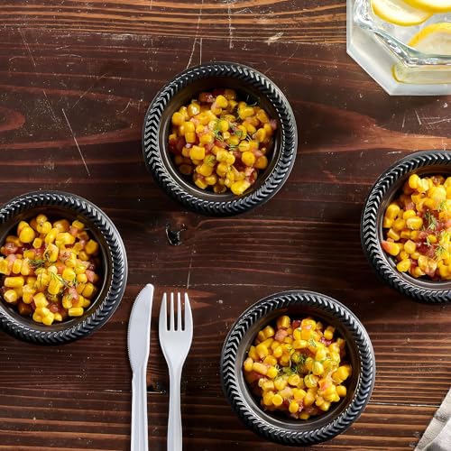 BLUESKY Cuisine Black Plastic Bowls - 5oz. (Pack of 100) - Durable & Microwave Safe - Perfect for Parties, Weddings, and Everyday Use - Image 2
