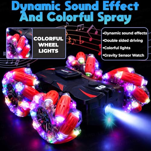Image of The Little Ones RC Car - RC 4x4 Wheel Drive High-Speed Double Sided 2.4GHz Remote Watch Control Smoke Drift Stunt Off Road Cars 360 Rotation Toys for Kids & Adults Boys & Girls [LightForce PRO Racer]
