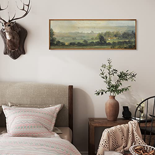 Vintage Farmhouse French Country Bedroom Wall Decor Above Bed - 10X30" - Horizontal Wall Art Over The Bed - Panoramic Landscape Pictures Signs - Canvas Oil Painting Long Narrow Green Nature Wall Art #TOP4