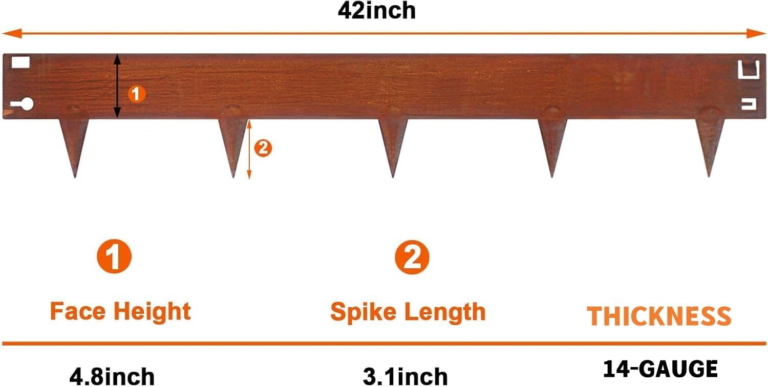 Cor-Ten Steel Landscape Edging 6 Pack, 7.9 Inch Hammer in Metal Landscape Edging, Garden Edging for Lawn, Pathway, Yard