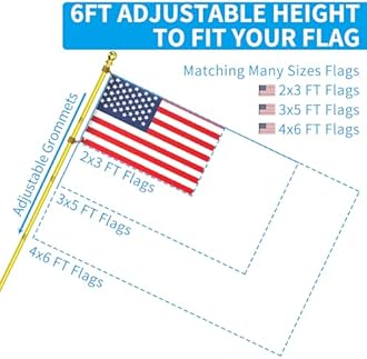 ZMTECH Flag Pole - Upgraded Bracket, (2 Packs) 6 FT Stainless Steel Flag Poles for Outside House, Residential or Commerical, Tangle Free Flag Pole Kit for American Flag (Without Flag, Gold)