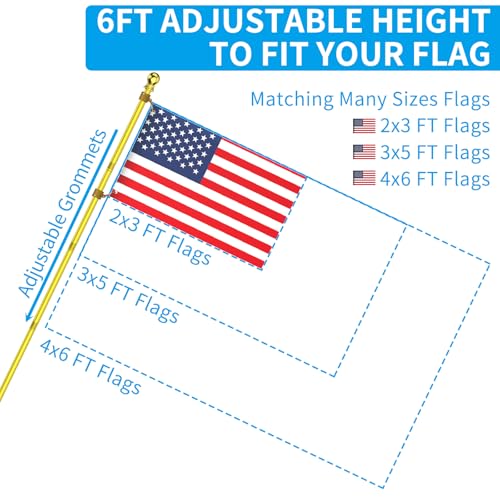 ZMTECH Flag Pole - Upgraded Bracket, (2 Packs) 6 FT Stainless Steel Flag Poles for Outside House, Residential or Commerical, Tangle Free Flag Pole Kit for American Flag (Without Flag, Gold)