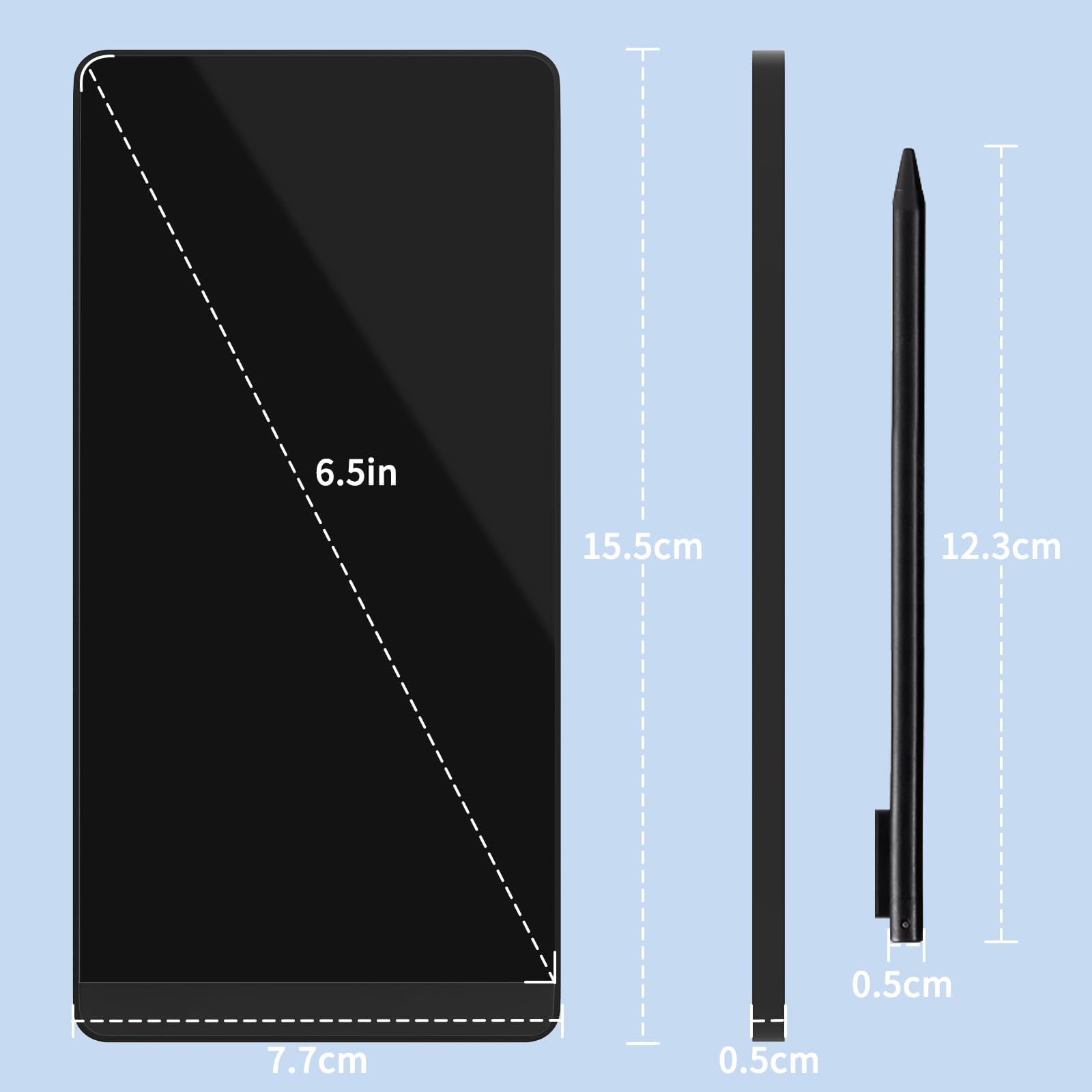 LCD Writing Tablet, Full Screen Digital Notepad for Adults and Kids, Reuseable Notepad with Hall Switch, Drafting, Taking Notes and Leaving Message, 6.5" inch, Black