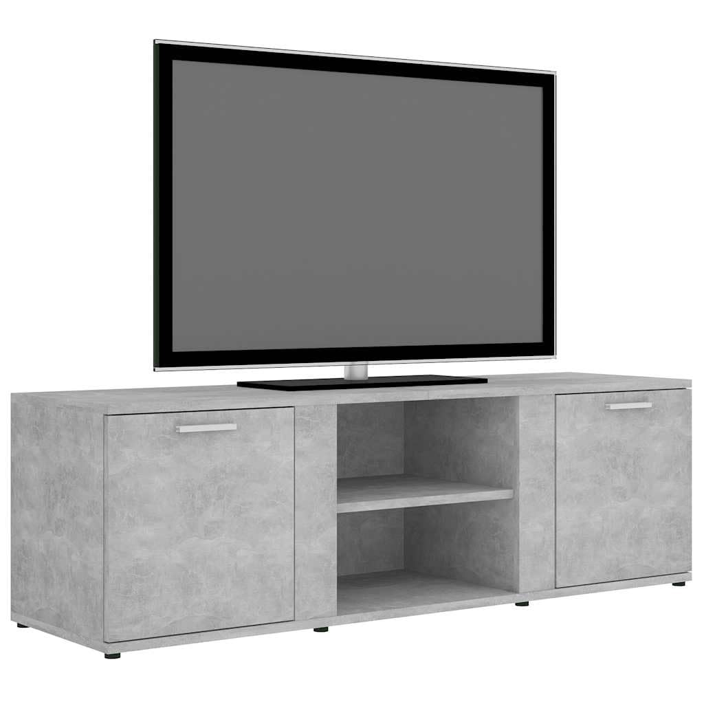 Mobile TV 120 x 34 x 37 cm, grigio cemento, con ante e ripiani aperti, in materiale a base di legno, per riporre dispositivi multimediali e riviste