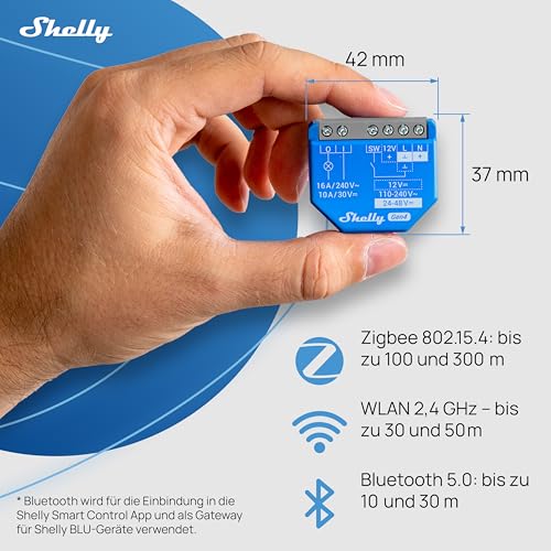 Shelly 1 Gen4 - WLAN Smart Relais Schalter, Potentialfreier Kontakt, 1 Kanal, 16A, Lichtschalter, Garagentoröffner, Smart Home, Zeitschaltuhr, Alexa & Google, Matter, Kein Hub Erforderlich (2 Stück)