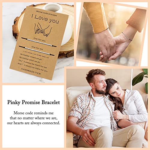 Kgbnce I Love You Morse Code Bracelet Pinky Promise Couple Distance Matching Secret Message Friendship Handmade Adjustable Bracelet Jewelry For Women Valentine's Day Gift #TOP3