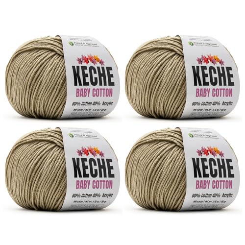 Image of Keche Cotton Yarn, 60% Cotton 40% Acrylic Yarn, Soft Cotton Yarn for Crochet and Knitting, Amigurumi Yarn 4 Skeins /Balls [1.76 Oz (50g) / 180 Yrds (165m)] x 4 - Dark Beige