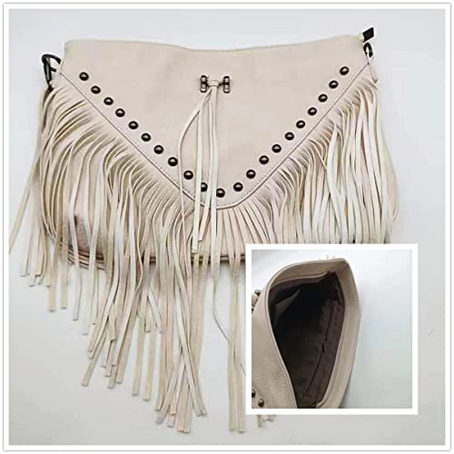 Image of IAMUHI Casual Rivets Fringed Shoulder Handbag for Women,Soft Vegan Leather Hippie Crossbody Purse Bag Hobo Bag