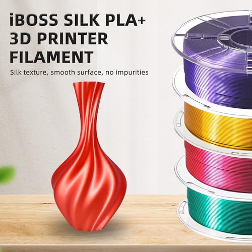 Image of iBOSS Silk PLA Plus Filament 1.75mm Red 1KG, PLA+ 3D Printer Filament Dimensional Accuracy + /- 0.02mm, 1kg Spool(2.2lbs) 3D Printing Filament Fits for Most FDM 3D Printers