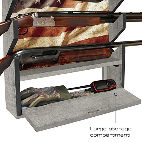 Rush Creek Creations American Flag Indoor 4 Rifle/Shotgun Wall Storage Display Rack With Storage Compartment #TOP2