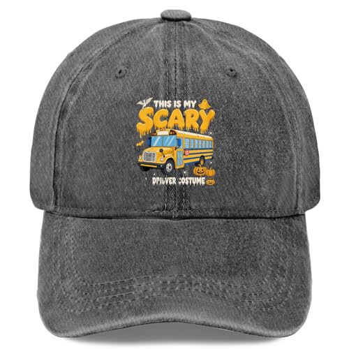 This is My Scary SHOL Bus DRIBVER Costume Hat for Women Funny Baseball Hat Funny Birthday Gifts for Men Light Grey