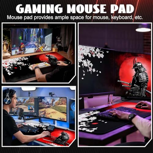 GNALIA Alfombrilla Ratón Gaming Xxl 1 Unidad 80X30X0.2 Cm Bordes Cosidos Impermeable Antideslizante Para Pc Macbook Portátil Colores Negro Blanco Rojo - imagen 5