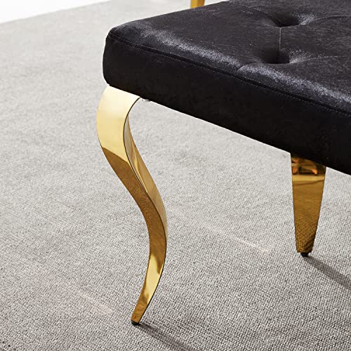 Azhome Black Velvet Bench, Button Tufted Upholstered Dining Bench With Curved Gold Mirror Stainless Steel Legs #TOP2