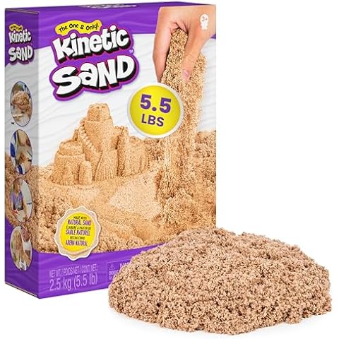 Kinetic Sand, 5.5lbs (2.5kg) Natural Brown Play Sand for Arts and Crafts, Sandbox, Amazon Exclusive (Packaging May Vary), Sensory Toys, Holiday Gifts & Stocking Stuffers for Kids Ages 3 and up Cover