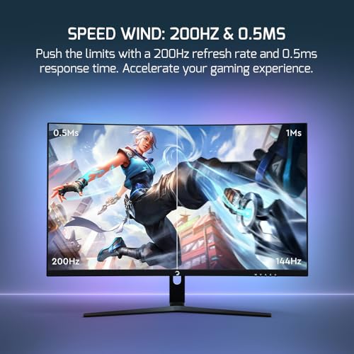 Image of GAMEPOWER T50 27 Inch 1500R Curved Gaming Monitor, 200Hz 1080p Display, Full HD, 0.5ms Response Time, VA Panel, FreeSync, HDR, 125% sRGB, RGB Backlight, Dual Speakers, Zero Frame, HDMI /DP