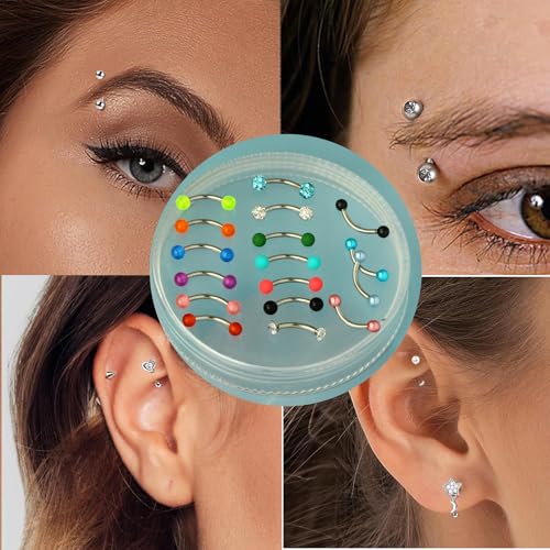 Suotarn 47pcs 16G Stainless Steel Eyebrow Piercing Rings Clear CZ Curved Barbell Helix Daith Rook Earrings Piercing Body Jewelry for Women Men4